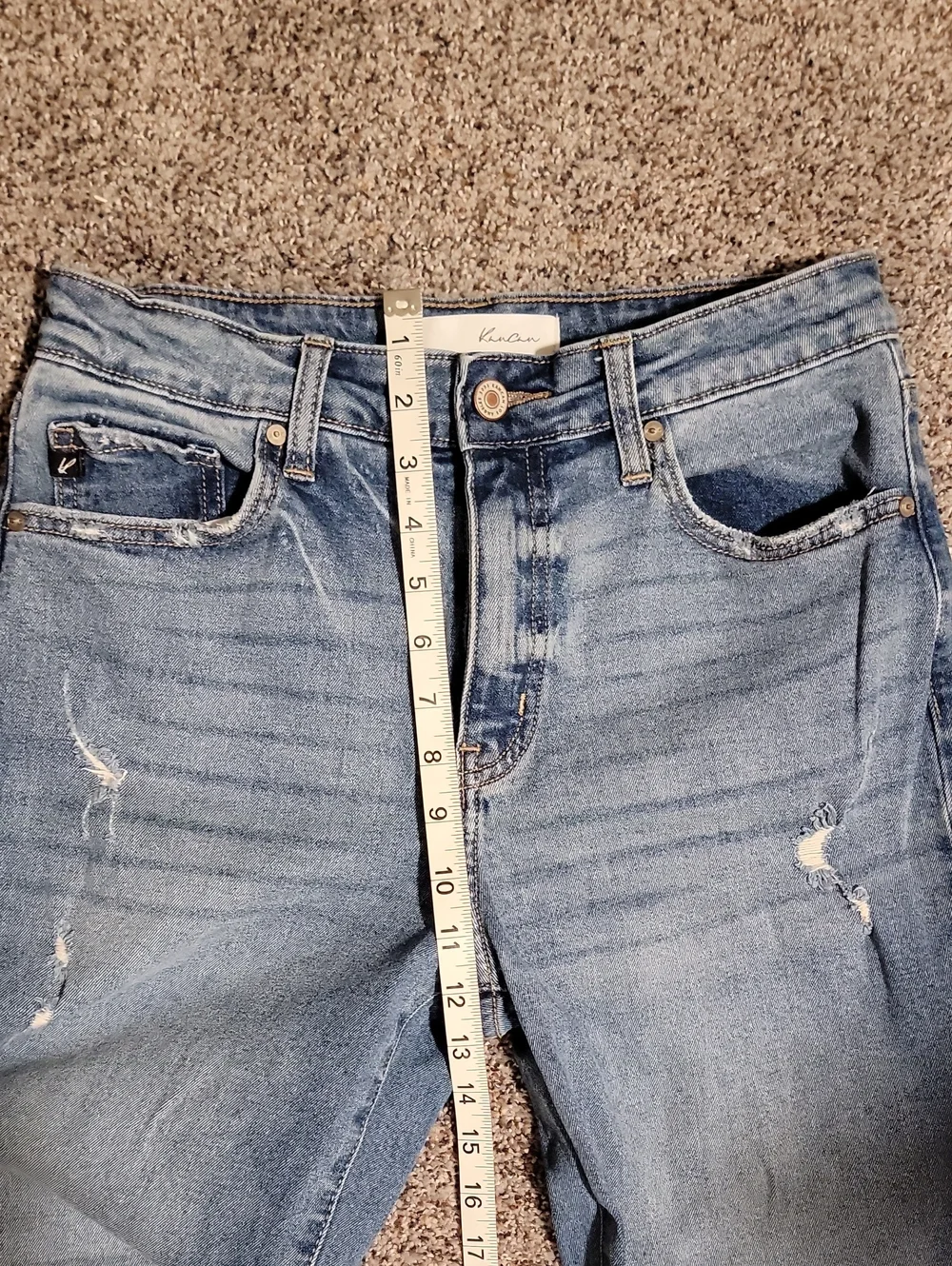KanCan Medium Blue Distressed Jeans with Frayed Hem